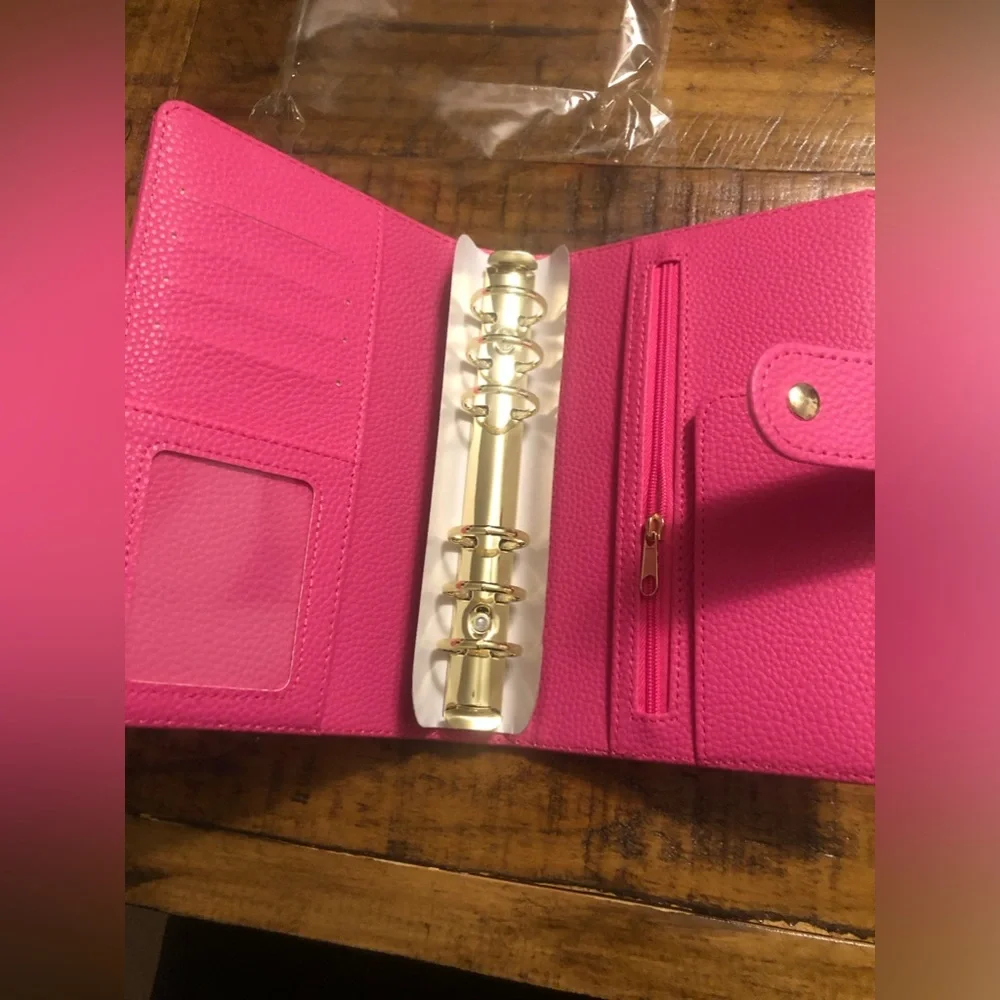 Quilted a6 barbie hot pink gold rings binder planner cover agenda organizer